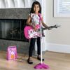 Set muzical complet format din chitara cu 6 corzi metalice, amplificator si microfon, Roz - KESNUP