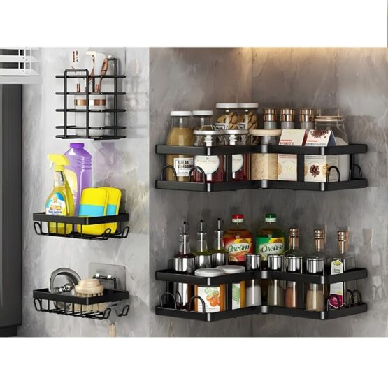 Set complet 5 rafturi pentru baie, utilizare universala, Negru - KESNUP Set complet 5 rafturi pentru baie, utilizare universala, Negru - KESNUP