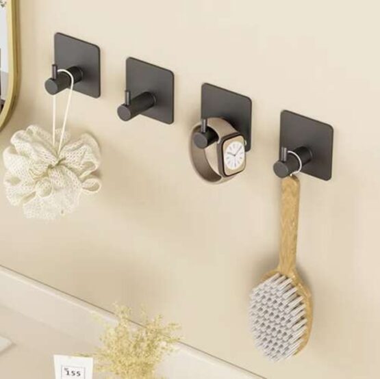 Set 4 carlige autoadezive, pentru baie si bucatarie, Negru mat - KESNUP
