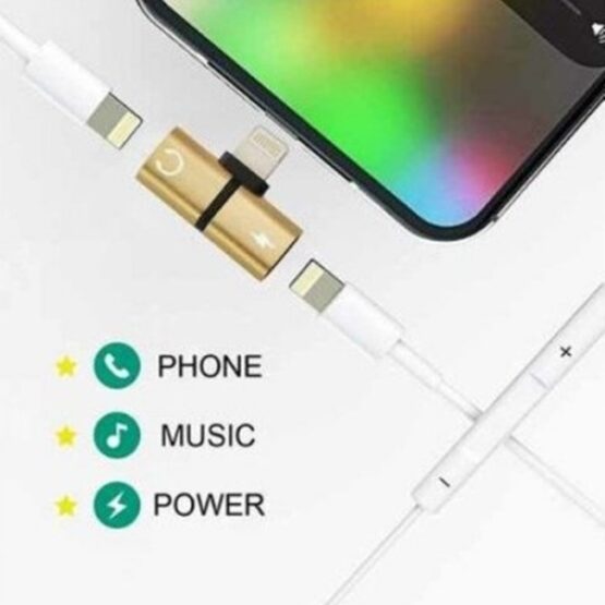Adaptor splitter 2 in 1 pentru casti si incarcare iPhone 7, 8, X/XS, Auriu - KESNUP