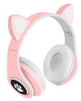 Casti wireless pentru copii urechi de pisica Bluetooth Roz