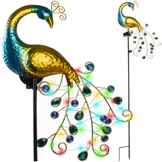 Lampa solara cu 40 LED-uri, model paun cu cristale, Multicolor