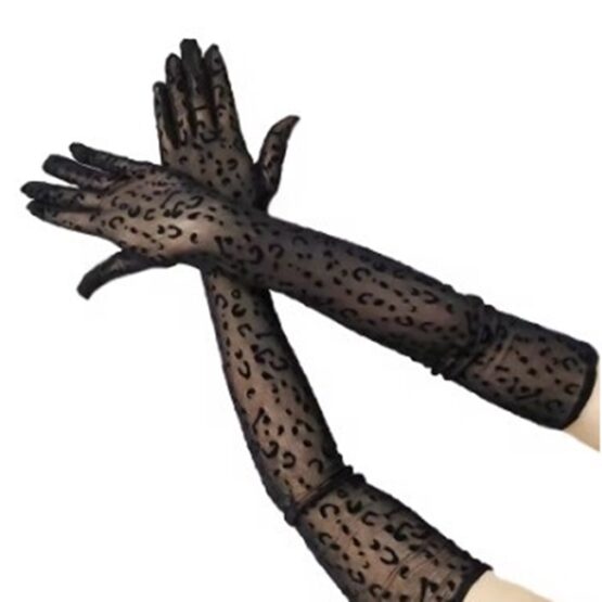 Manusi lungi peste cot cu imprimeu leopard, Animal Print Negru