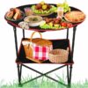 Masuta pliabila camping cu 2 etaje si 4 suporturi pentru pahare, Negru