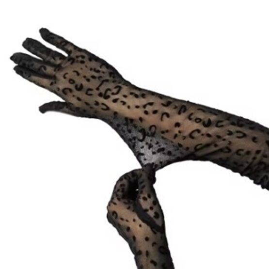 Manusi lungi peste cot cu imprimeu leopard, Animal Print Negru
