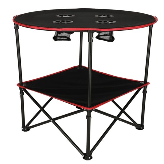 Masuta pliabila camping cu 2 etaje si 4 suporturi pentru pahare, Negru