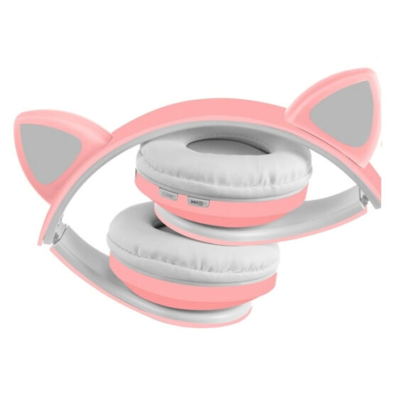 Casti wireless pentru copii urechi de pisica Bluetooth Roz