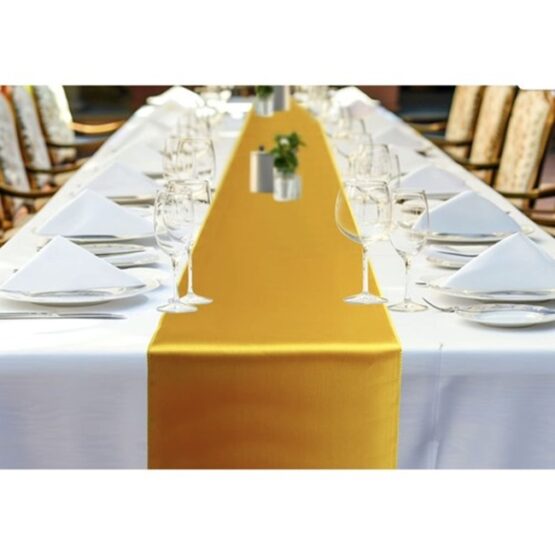 Traversa de masa, satin, dimensiuni 36 x 900 cm, material lavabil, utilizare versatila, Auriu Traversa de masa, satin, dimensiuni 36 x 900 cm, material lavabil, utilizare versatila, Auriu