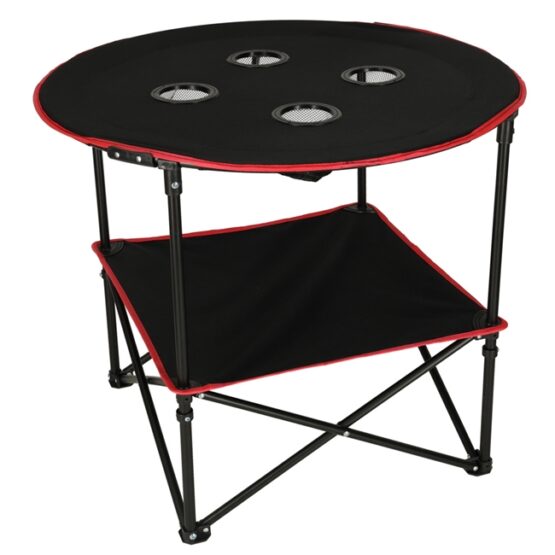Masuta pliabila camping cu 2 etaje si 4 suporturi pentru pahare, Negru