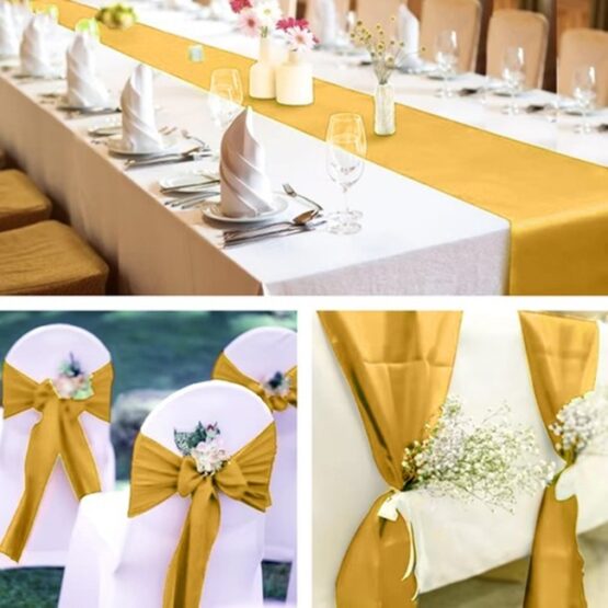 Traversa de masa, satin, dimensiuni 36 x 900 cm, material lavabil, utilizare versatila, Auriu Traversa de masa, satin, dimensiuni 36 x 900 cm, material lavabil, utilizare versatila, Auriu