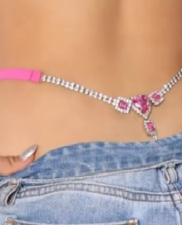 Chiloti tanga sexy cu cristale si bata, Roz - KESNUP