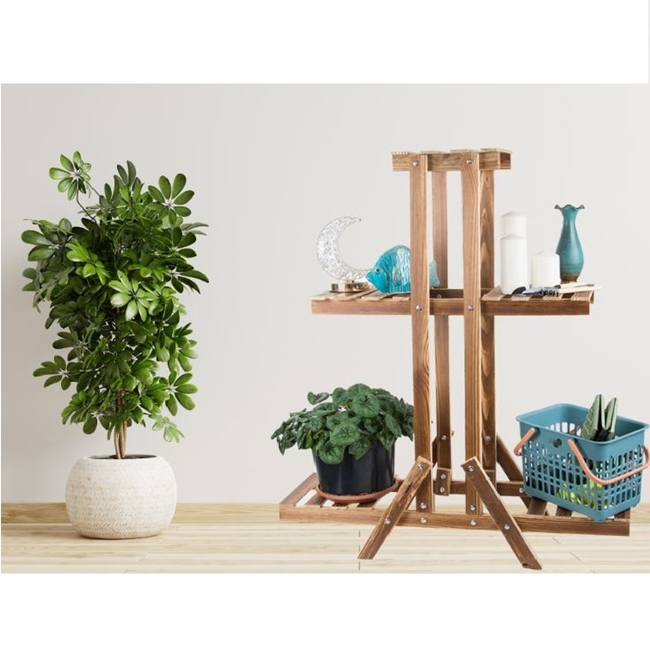 Suport / raft pentru plante tip etajera de flori cu 3 etaje, Maro deschis
