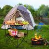 Masuta pliabila camping cu 2 etaje si 4 suporturi pentru pahare, Negru