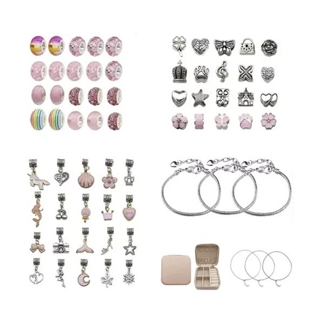 Set de creatie bijuterii, 66 elemente, confectionare de bratari si lantisoare, Multicolor
