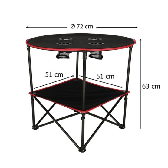 Masuta pliabila camping cu 2 etaje si 4 suporturi pentru pahare, Negru