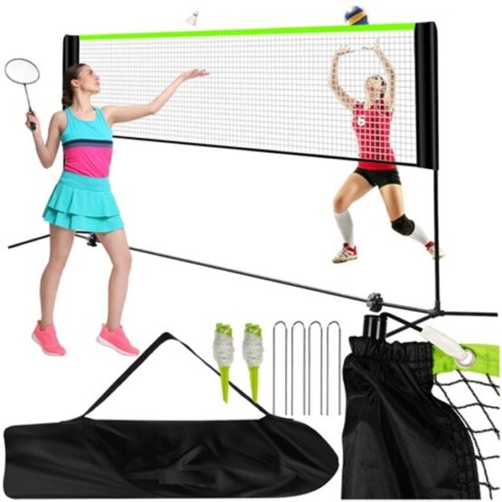 Fileu portabil pentru tenis, volei, badminton, tenis de picior, Verde / Negru