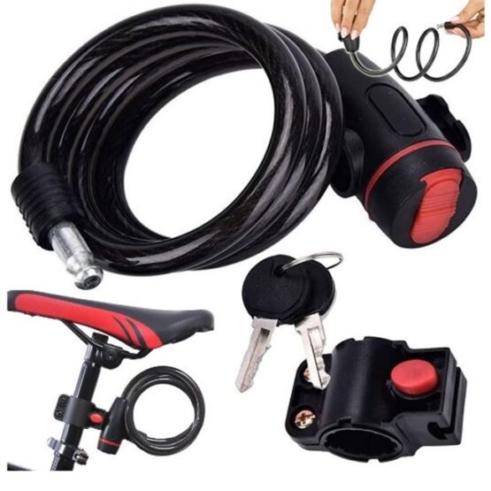 Lacat antifurt pentru bicicleta, motocicleta, trotineta electrica, scuter cu suport prindere sa, Negru / Rosu
