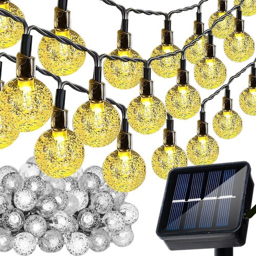 Ghirlanda becuri solare decorativa, 100 becuri lumina calda, 12 m, Transparent / Negru