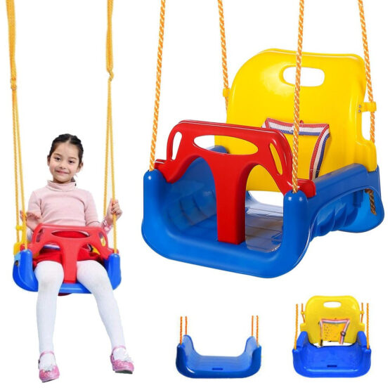 Leagan copii 3 in 1 de exterior si interior cu bara protectie detasabila, Multicolor Leagan copii 3 in 1 de exterior si interior cu bara protectie detasabila, Multicolor