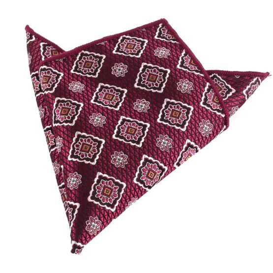 Batista de buzunar pentru sacou costum barbati, model carouri decorative stil baroc, Alb / Zmeuriu Batista de buzunar pentru sacou costum barbati, model carouri decorative stil baroc, Alb / Zmeuriu