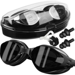 Set de ochelari de inot si dopuri pentru urechi si nas, Negru Set de ochelari de inot si dopuri pentru urechi si nas, Negru