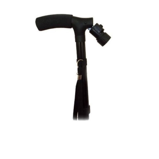 Baston ortopedic pliabil cu sprijin la sol in 4 puncte cu pivotare si lanterna LED, Negru