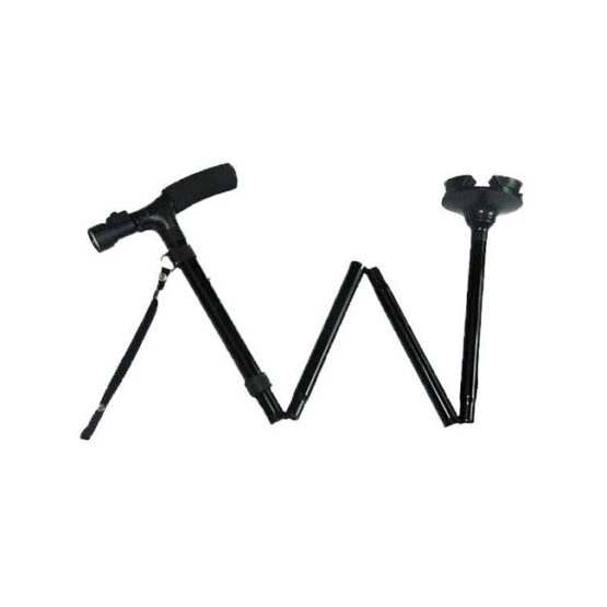 Baston ortopedic pliabil cu sprijin la sol in 4 puncte cu pivotare si lanterna LED, Negru