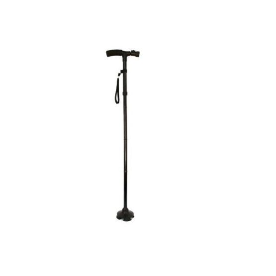 Baston ortopedic pliabil cu sprijin la sol in 4 puncte cu pivotare si lanterna LED, Negru