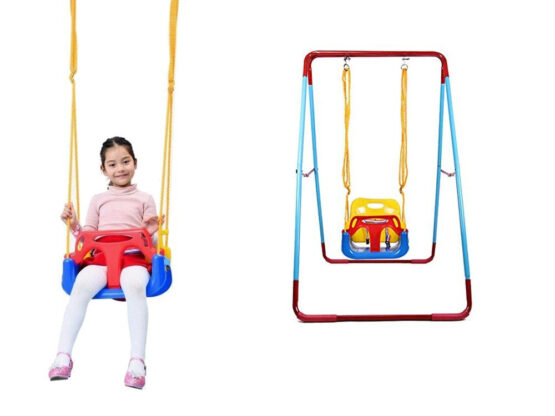 Leagan copii 3 in 1 de exterior si interior cu bara protectie detasabila, Multicolor Leagan copii 3 in 1 de exterior si interior cu bara protectie detasabila, Multicolor
