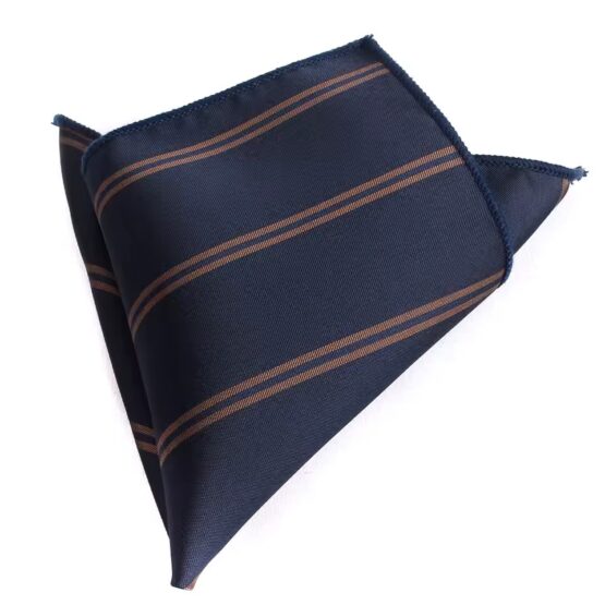 Batista de buzunar pentru sacou costum barbati, model dungi duble, Maro / Bleumarin Batista de buzunar pentru sacou costum barbati, model dungi duble, Maro / Bleumarin