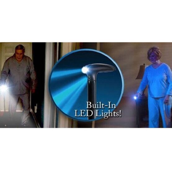 Baston ortopedic pliabil cu sprijin la sol in 4 puncte cu pivotare si lanterna LED, Negru