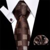 Set elegant cravata, batista si 2 butoni, model cu patratele Maro / Bej