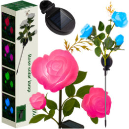 Lampa solara de exterior tip 3 flori de trandafir, ideala pentru curte, Alb / Verde Lampa solara de exterior tip 3 flori de trandafir, ideala pentru curte, Alb / Verde