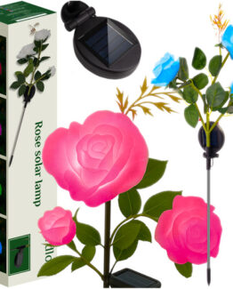 Lampa solara de exterior tip 3 flori de trandafir, ideala pentru curte, Alb / Verde