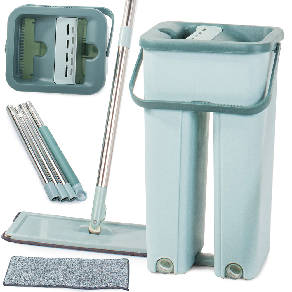Set de curatenie mop si galeata cu storcator, curatare intensiva, absortie ridicata, Verde Mint