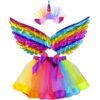 Costum unicorn, compus din bentita, aripioare si rochita stil tutu, Multicolor Costum unicorn, compus din bentita, aripioare si rochita stil tutu, Multicolor