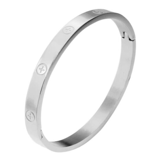 Bratara fixa bangle din inox placat 24K, masura M, Argintiu