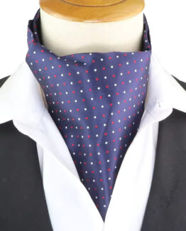 Esarfa ascot eleganta, stil elegant british gentleman, de ocazie, model picatele Alb / Rosu / Bleumarin