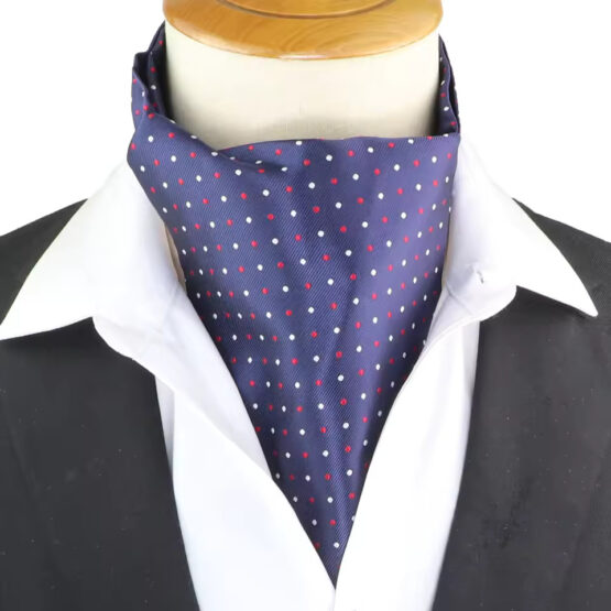 Esarfa ascot eleganta, stil elegant british gentleman, de ocazie, model picatele Alb / Rosu / Bleumarin Esarfa ascot eleganta, stil elegant british gentleman, de ocazie, model picatele Alb / Rosu / Bleumarin
