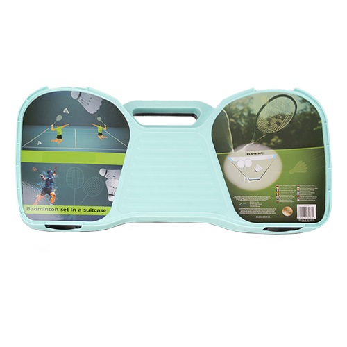 Set complet badminton, compus din 2 palete, 2 fluturasi, un fileu, 2 suporturi de sustinere, Bleu / Alb / Negru Set complet badminton, compus din 2 palete, 2 fluturasi, un fileu, 2 suporturi de sustinere, Bleu / Alb / Negru
