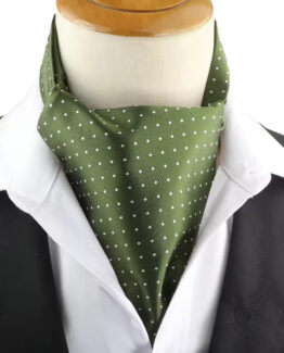 Esarfa ascot eleganta, stil elegant british gentleman, de ocazie, model picatele, Alb / Verde Kaki