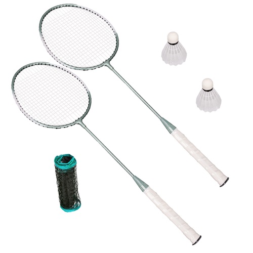Set complet badminton, compus din 2 palete, 2 fluturasi, un fileu, 2 suporturi de sustinere, Bleu / Alb / Negru Set complet badminton, compus din 2 palete, 2 fluturasi, un fileu, 2 suporturi de sustinere, Bleu / Alb / Negru