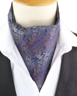 Esarfa ascot eleganta, stil elegant british gentleman, de ocazie, model print paisley, Multicolor Bleumarin