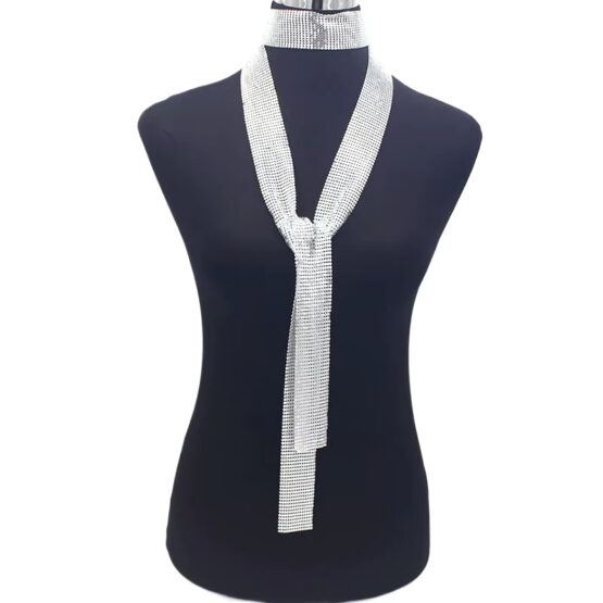 Esarfa metalica din plasa mesh, model glam-rock, Argintiu Esarfa metalica din plasa mesh, model glam-rock, Argintiu