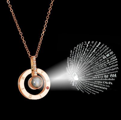 Lantisor cu proiectie "Te Iubesc" in 100 de limbi, Rose
