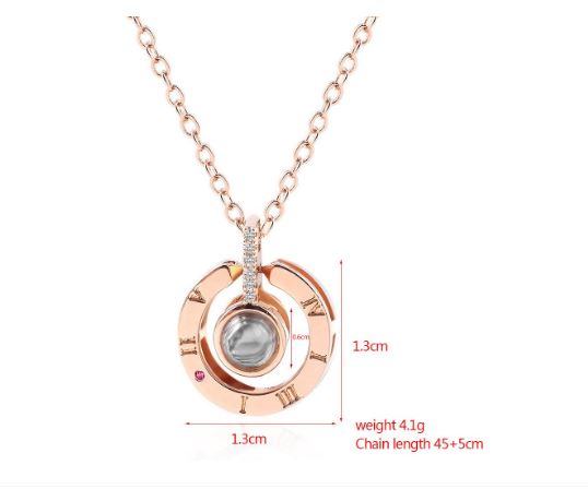 Lantisor cu proiectie "Te Iubesc" in 100 de limbi, Rose