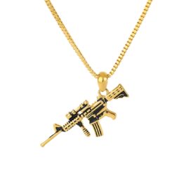 Lantisor cu pandantiv Pusca KESNUP, tip Carabina M4A1, din aliaj metalic Auriu Lantisor cu pandantiv Pusca KESNUP, tip Carabina M4A1, din aliaj metalic Auriu