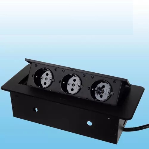 Priza incastrabila in blat bucatarie / birou / mobilier cu 3 iesiri, Negru Priza incastrabila in blat bucatarie / birou / mobilier cu 3 iesiri, Negru