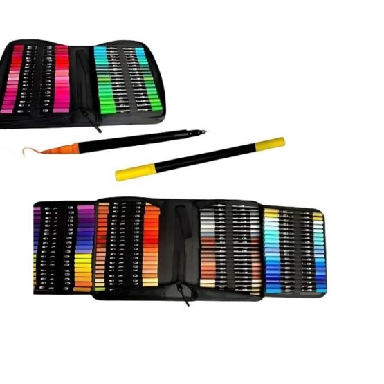 Set 100 carioci cu vard dublu, husa de protectie inclusa, Multicolor