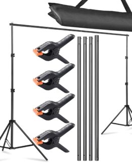 Kit suport fundal foto - video 3 (latime) x 2.8 (inaltime) metri KESNUP 2 stative reglabile, 4 bare sustinere montare fundaluri, 4 clipsuri prindere, husa transport si protectie inclusa, Negru